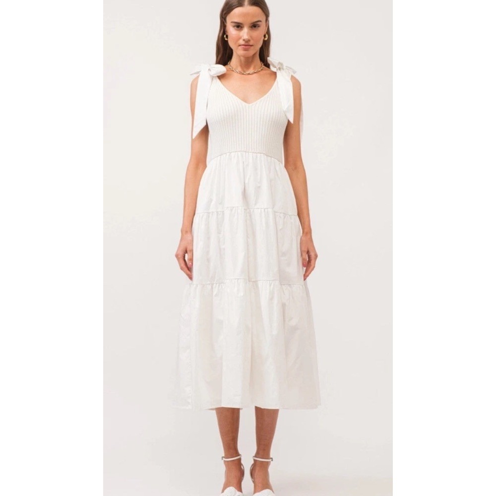 NWT Sofie The Label Sienna Rib Knit Tiered Midi Dress Sz S Off White